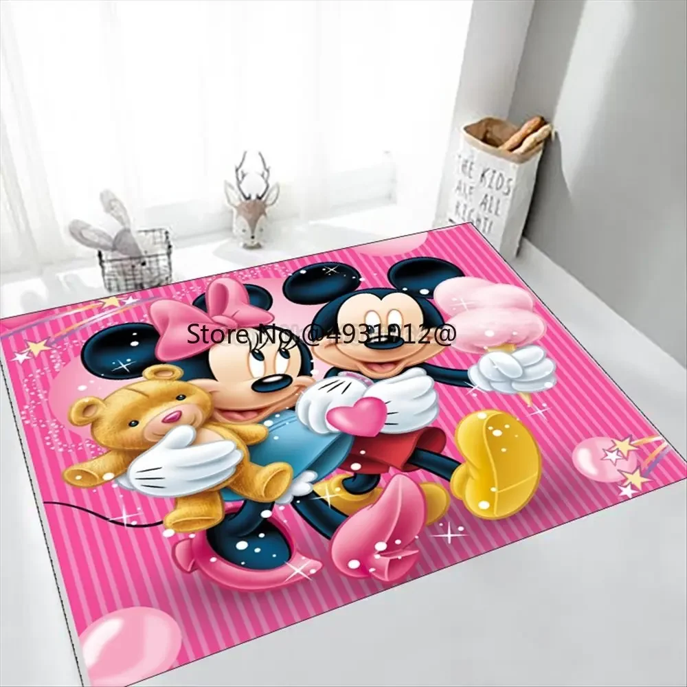 

Anime Pink Mickey Minnie Mouse Cartoon Carpet Living Room Bedroom Machine Washable Crawling Mat Decoration Home Non-Slip Rug