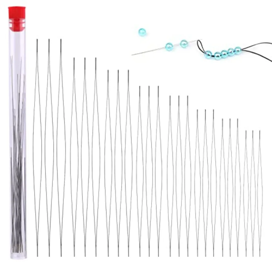 Beading Needles for Seed Beads Big Eye Collapsible Beading Needles for Jewelry Making with Storage Tube for Bracelets