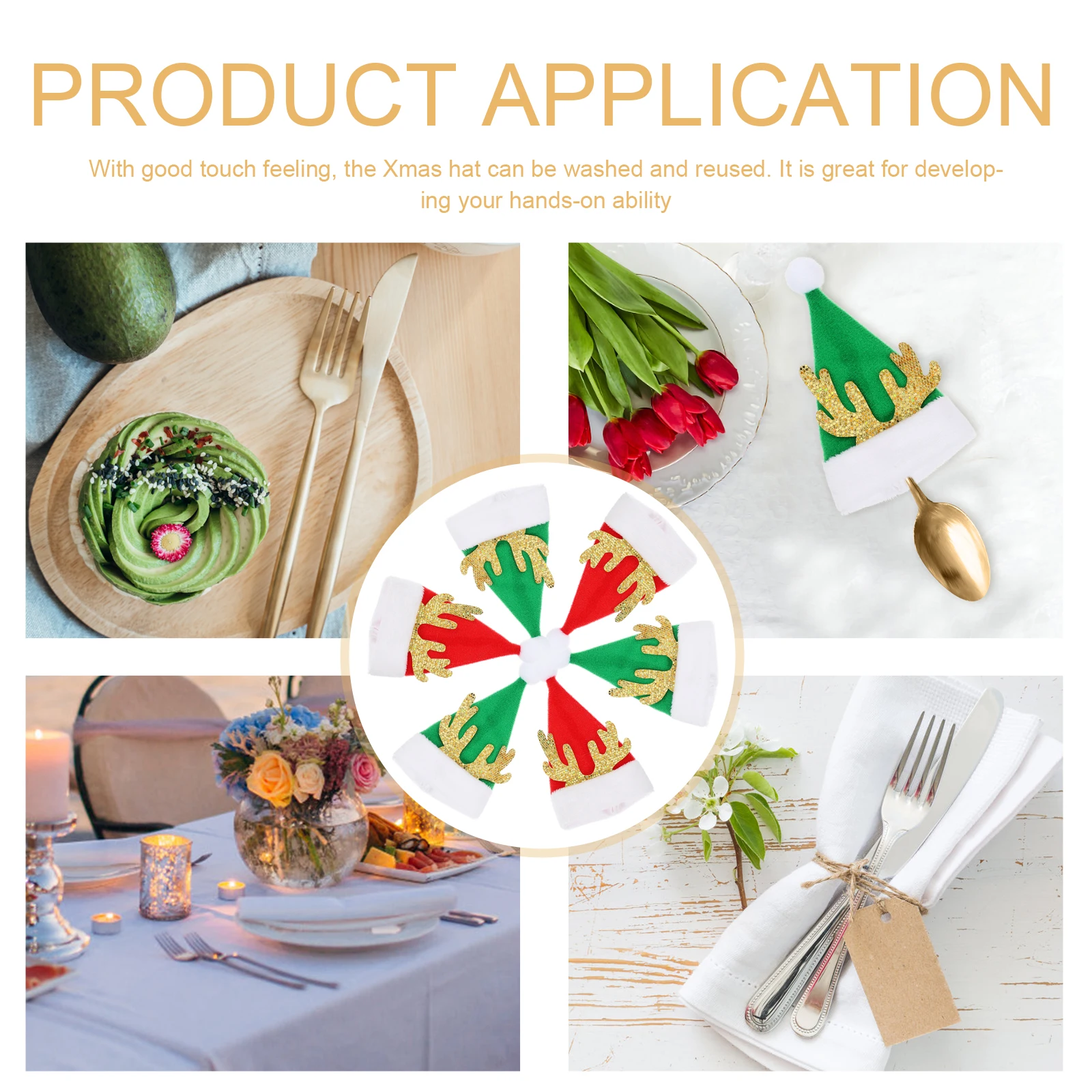 

6 Pcs Tiny Santa Hat Decoration Cutlery Cap Charm Christmas Cloth Mini Presents
