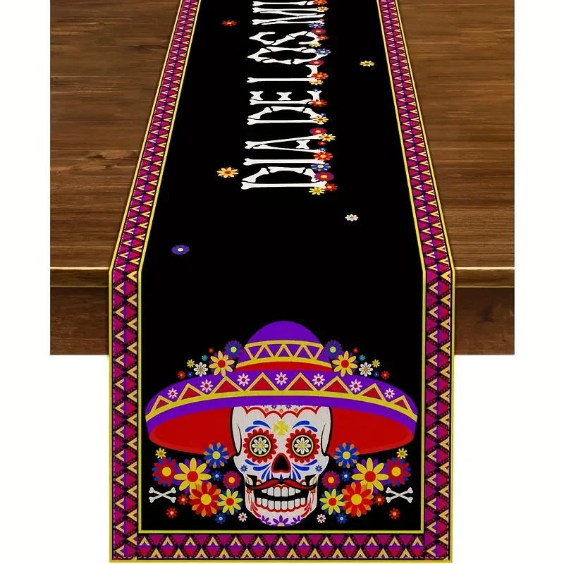 

Мексиканская дорожка для стола Día De Los Muertos для декора стола Череп Цветы День мертвых дорожек Мексика Фиеста Декор для вечеринки
