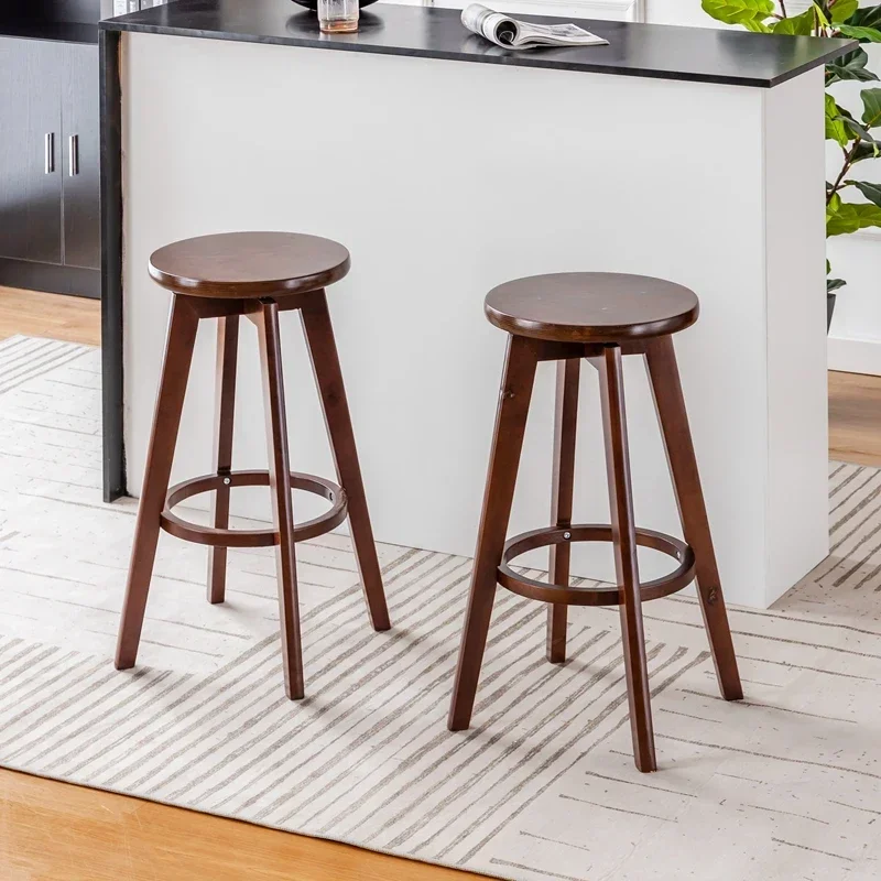 Rotating Bar Stools Solid Wood High Footed Restaurant Chairs Chinese Style Home Furniture Milk Tea Shop Retro Counter Stool