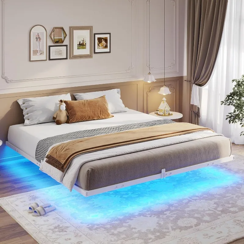 

Floating Bed Frame King Size with LED Lights, Metal Platform King Bed, No Box Spring Needed, Easy to Assemble (King)