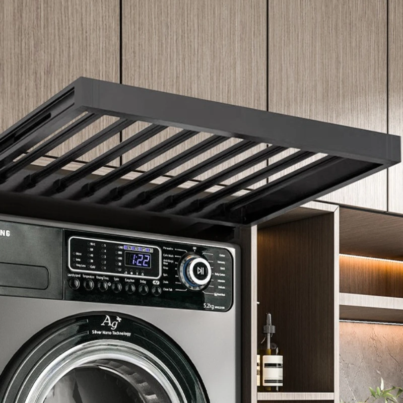 Washing Machine Pull-Out Hanger Rebound Telescopic Adjustment Drying Racks Buffer Hidden Storage Clothes Hanger Above Balcony