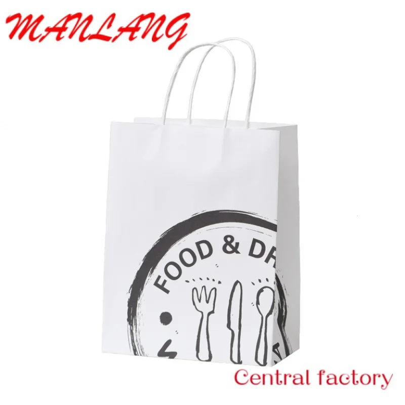 Custom  paper bags with your own logo Food Take Away Brown kraft Paper Bag With Handle