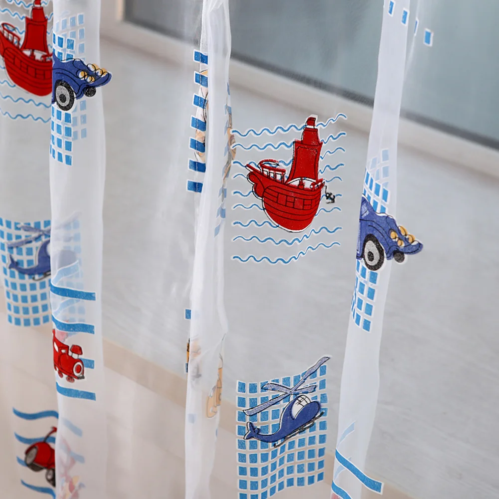 Kids Car Pattern Tulle Sheer Curtain Decorative Articles Wave Curtains Tulle Lightweight Porch Partition for Living Room Kitchen - view 3