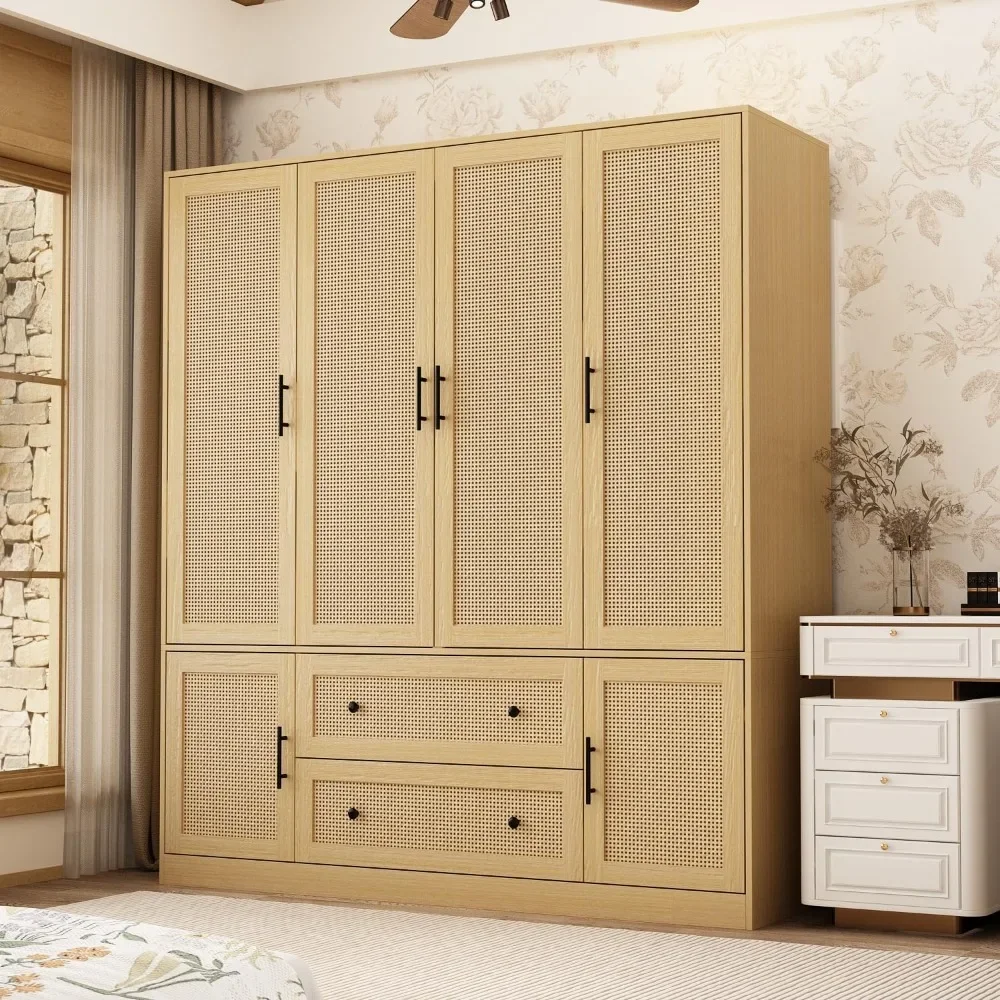 wardrobe Modern minimalist style Rattan Doors design Large storage space Natural texture Suitable for bedroom