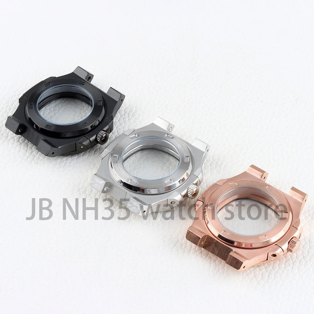 Black/Rose Gold/Silver 40mm Watch Case 25mm Width Strap 316L Stainless Steel for Nautilus Seiko NH35 NH36 Movement 29.8mm Dial