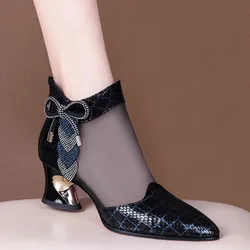 Mesh Women's Ankle Boots Summer Breathable Rhinestone Pointed Head Fashion Sandals Luxury Ladies High Heels Bottes Talons Femme