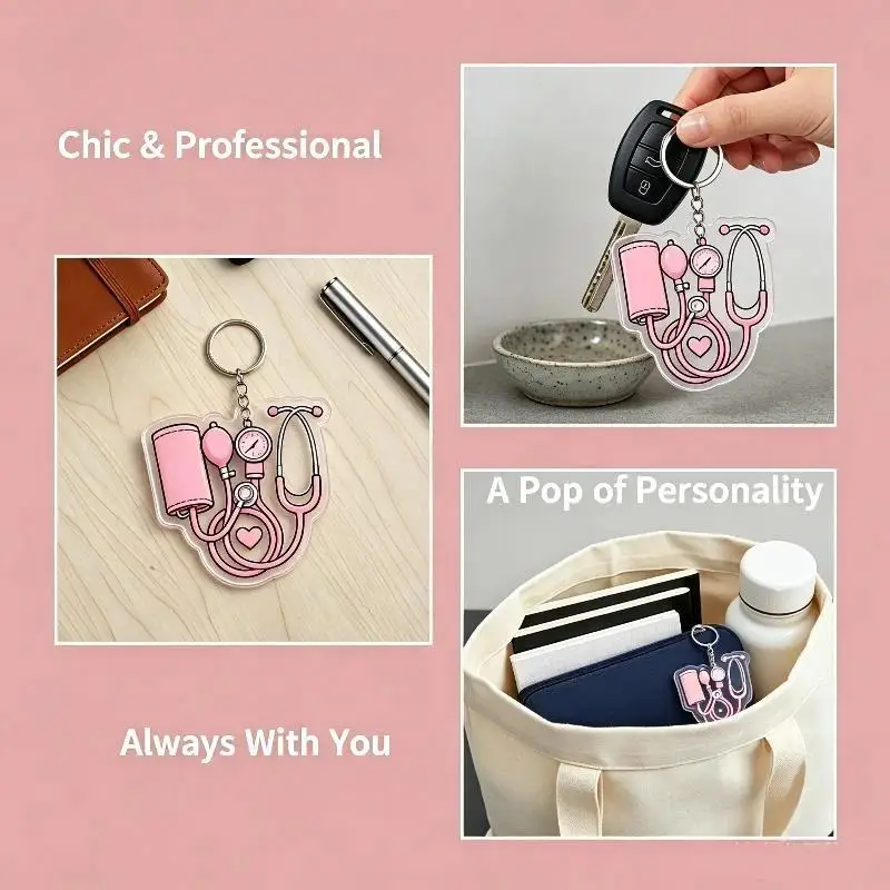 Portable Stethoscope Sphygmomanometer Acrylic Keychain Cute Bag Accessory Ideal White Coat Ceremony Gift for Med Students