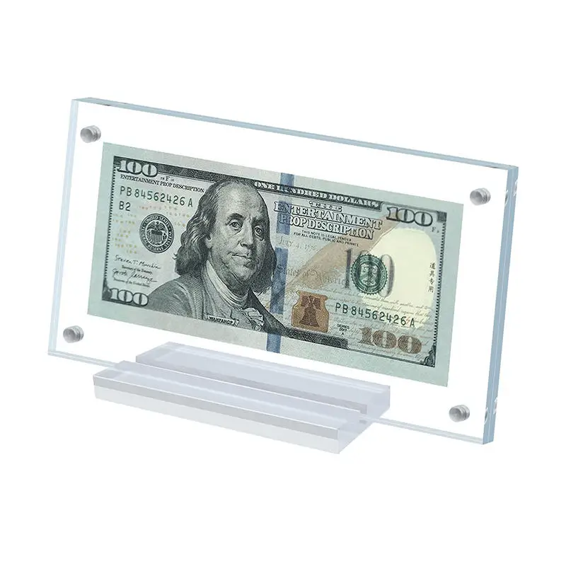 Acrylic Desktop Banknote Display Frame Transparent Paper Currency Collection Stand Frame For Collectors Ticket Protector