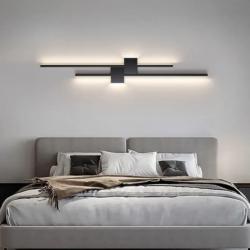 Lámpara Led de pared minimalista para sala de estar, candelabro moderno de 120 y 100cm, color negro, para dormitorio, cabecera, decoración del hogar