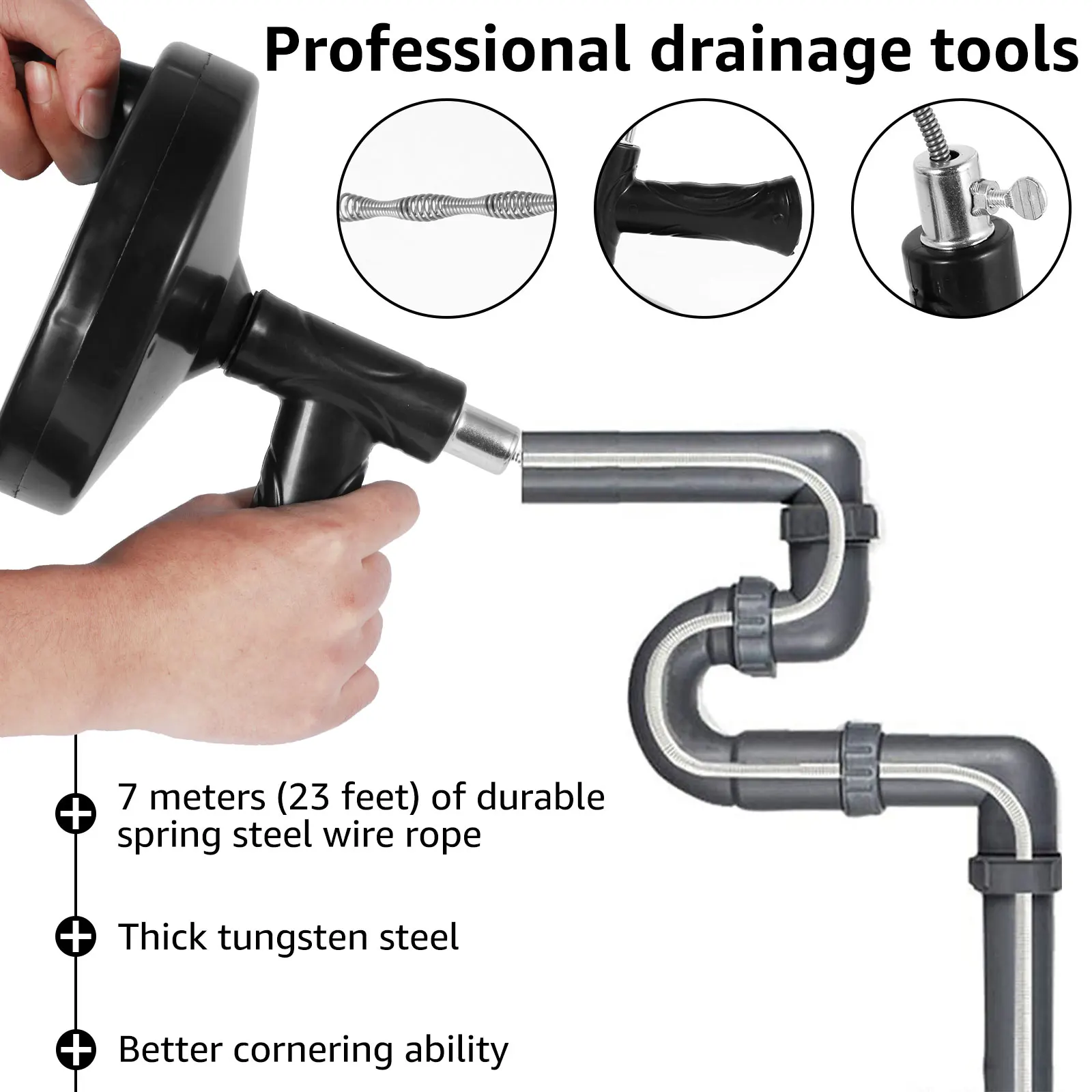 1PC 3/7M Spring Pipe Dredging Tools Manual Pipeline Dredging Sewer Cleaning Auger Snake Drain Clog Remover with Non-slip Handle