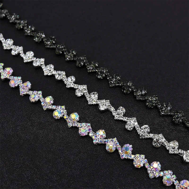 10 Yards Strass Kette Diamant Trim Fransen Kristall Kleidung Tasche Hut Zubehör DIY Hochzeit Dekoration Geschenk Strass Band – Detail 4