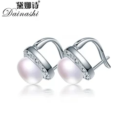 Dainashi High Quality 925 Sterling Silver Zircon Earrings Genuine Natural Freshwater Pearl Stud Earrings for Women