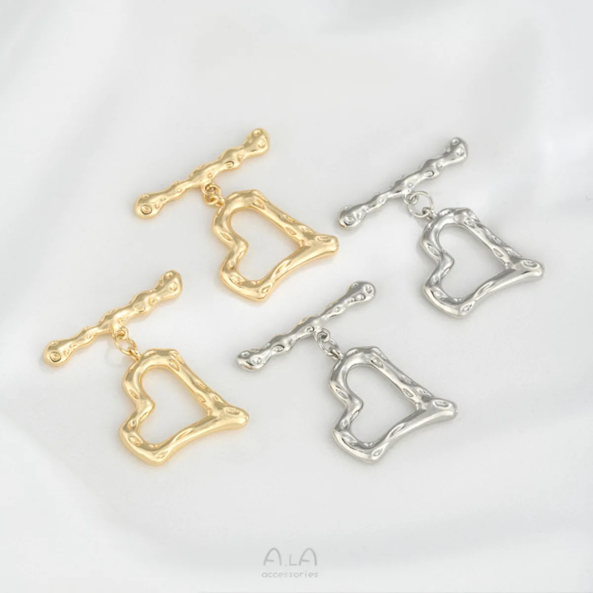 1PCS 14K Gold Plated Lava Texture Big Heart OT Clasp, Stylish Heart Shaped Jewelry Buckle DIY Handmade Necklace Accessories
