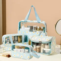 4PCS PVC Makeup Bag Flower Printed Transparent Wash Handbag Waterproof Travel Cosmetic Pouch Convenient Toiletries Bag CoinPurse
