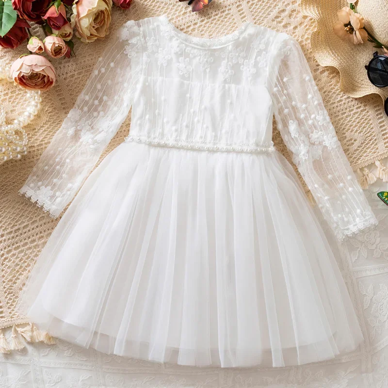 2026 Spring New 0-3Y Baby Girl Princess Dress Lace Long Sleeve Tulle Ball Gown for Birthday Party childrens Clothes
