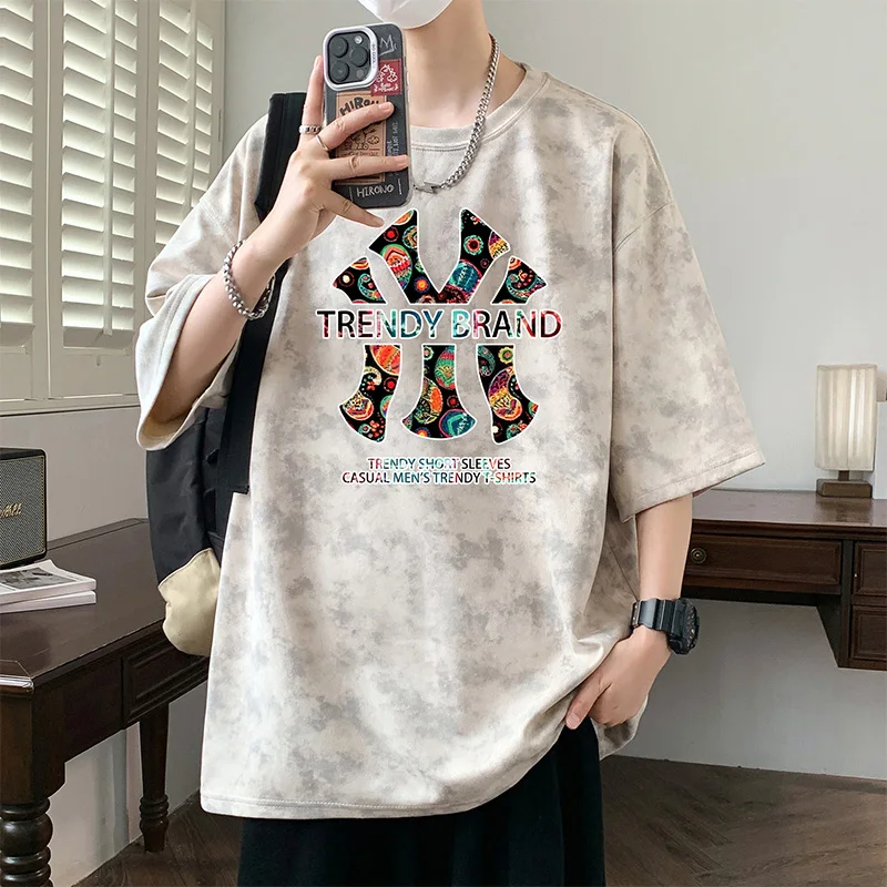 

Мужская футболка для бега на открытом воздухе, для фитнеса, спорта и отдыха, свободная, удобная, с круглым вырезом, универсальная, летняя модная футболка с принтом