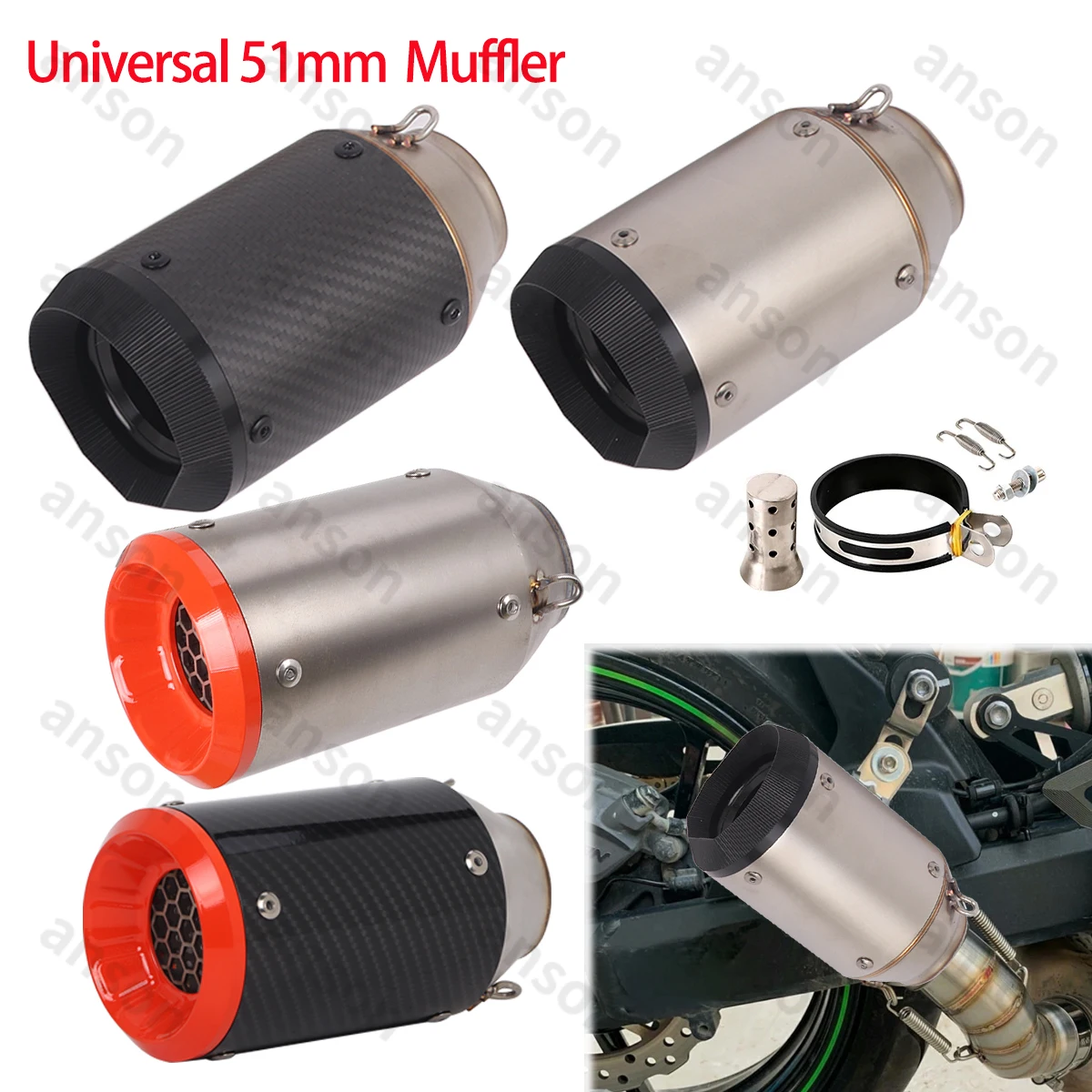 AR العادم الخمار الانزلاق على ZX6R نينجا 500 جروم 125 Z900 العادم الهروب الخمار الأنابيب تعديل ل 51 مللي متر كاتم الصوت القصير #1