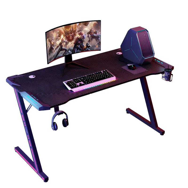 

Desk Z Shaped Large Black Computer Desk Wholesale Price High Quality Cool RGB Light Gaming Home Office Gaming Table for PC