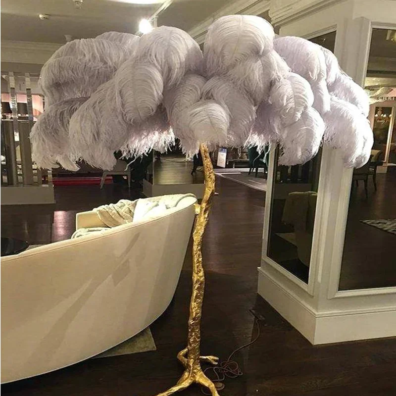 

Modern Luxury Ostrich Feather LED Floor Light Copper Resin Nordic Floor Lights for Living Sofa Beside Decoration Standing Lamp