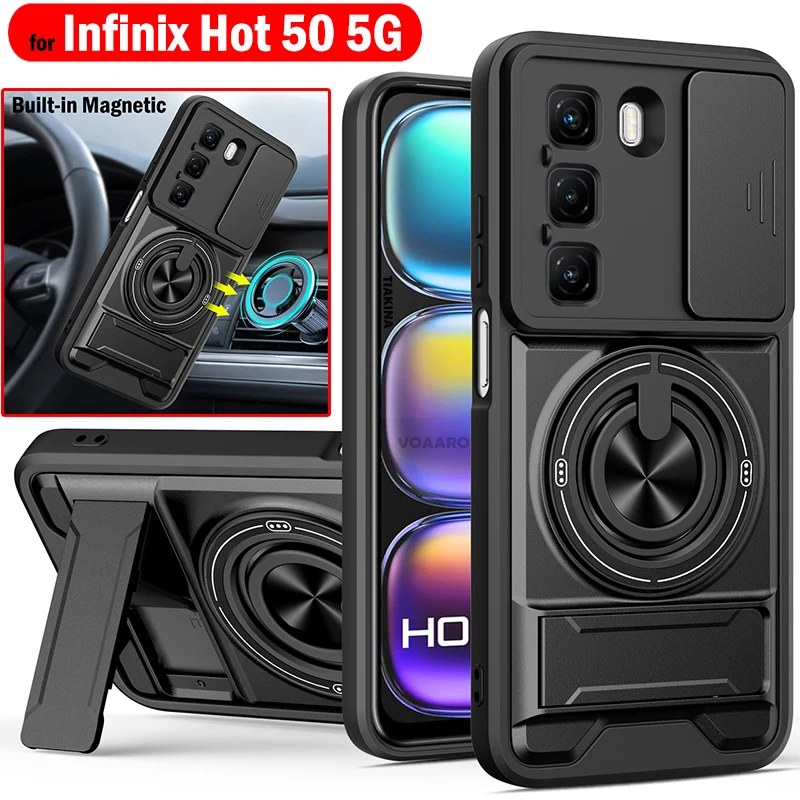 

Чехол Slide Lens Funda для Infinix Hot 50 5G с магнитным поворотным кольцом, чехол для Infinix Hot 50 X6720, складная подставка, Armor Capa