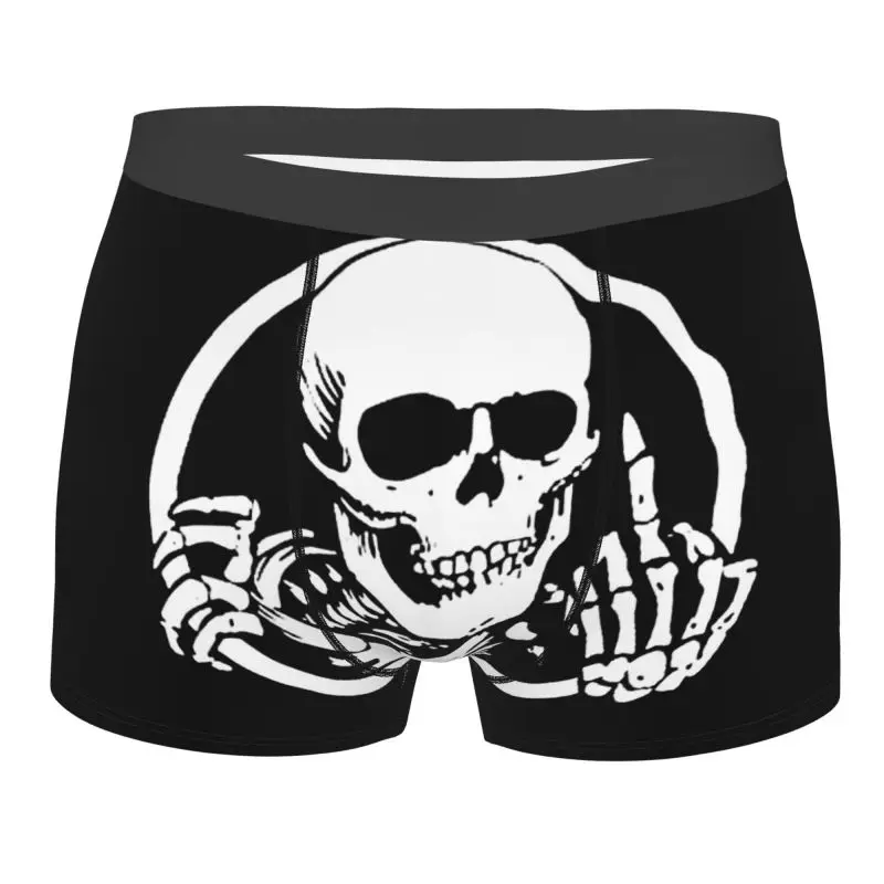 Skull Skeleton Shows Middle Finger Print Boxer Briefs Men Shorts Underpants Boxers Soft Breathable Underwear with Bulge Pouch