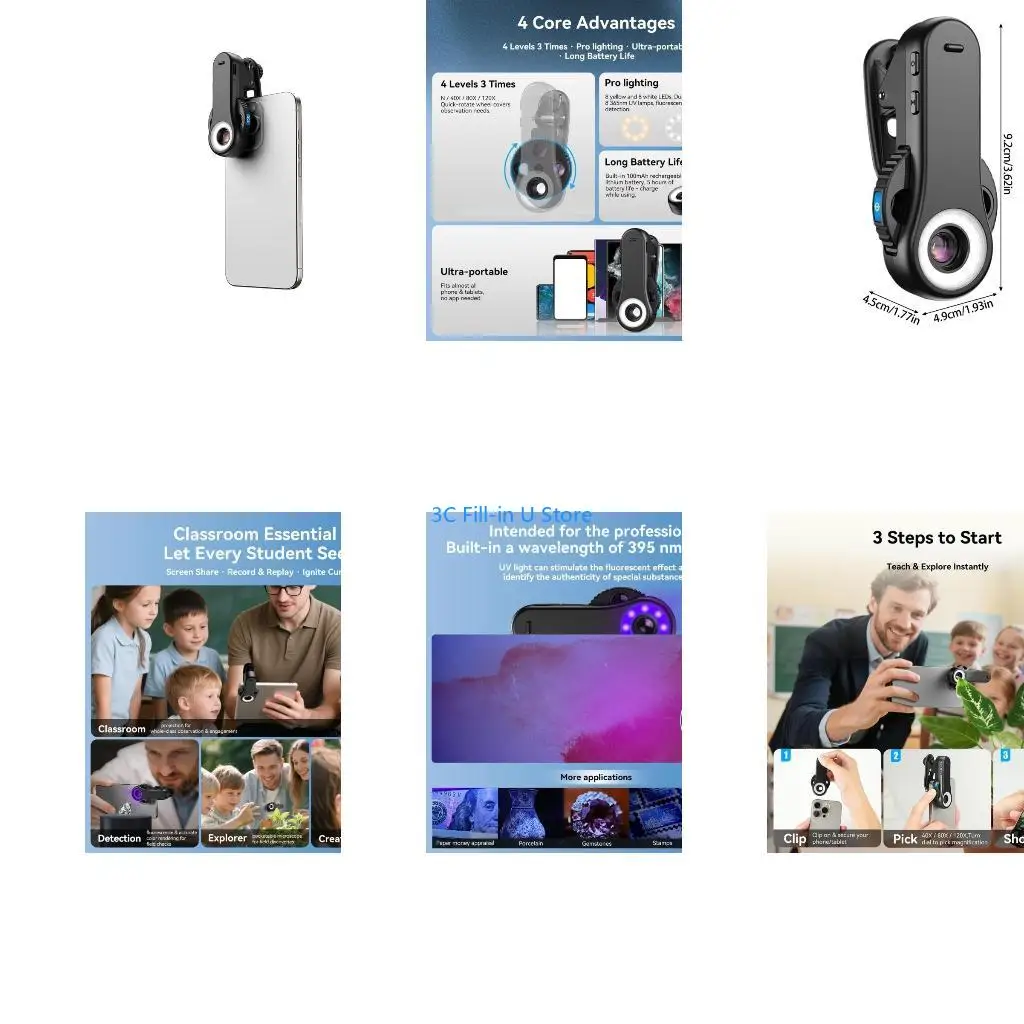 G8TA Smartphone Microscope Lens 40X 80X 120X with Illuminating For Jewelry Inspection