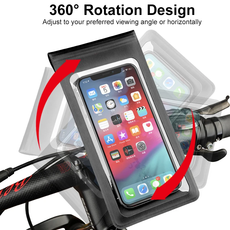 Waterproof Bicycle Phone Bag Case Touch Screen Bike Handlebar Phone Holder Motorcycle Rearview Mirror Phone Stands Rotate Fold