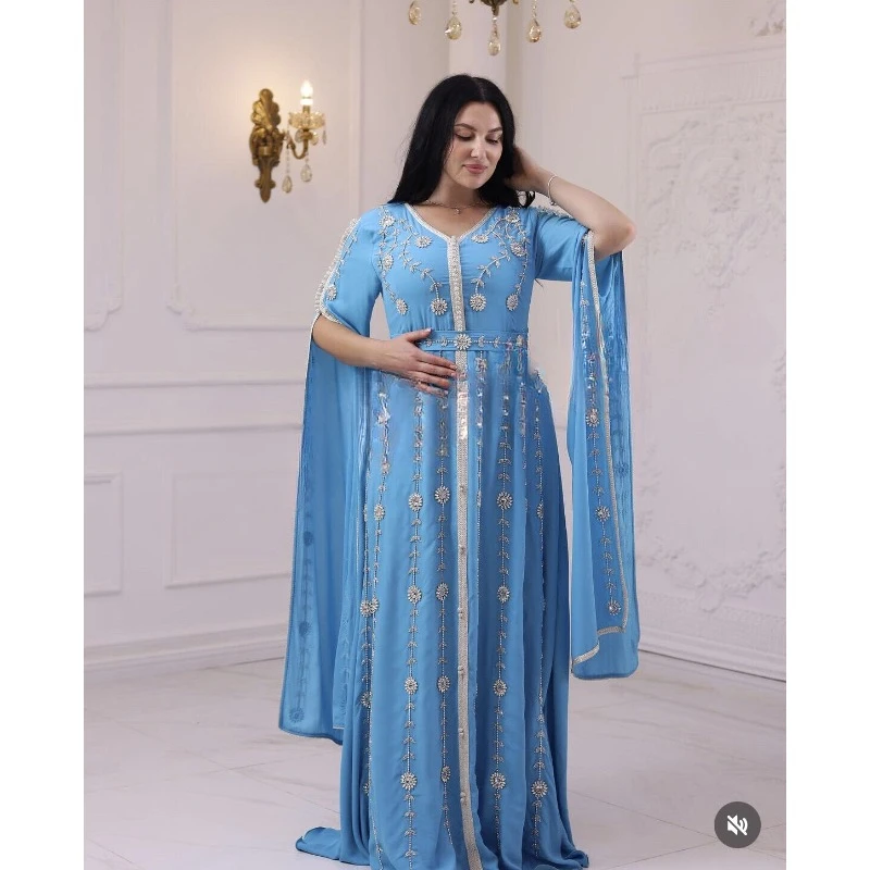 

Sale! New Moroccan Kaftan Farasha Zari Embroidered Work Wedding Long Gown