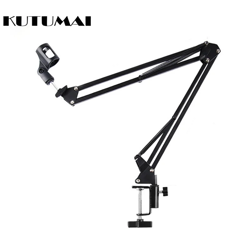 Adjustable Microphone Suspension Scissor Arm Desktop Stand For Broadcast Gaming Media Recording Foldable Retractable Mic Holder