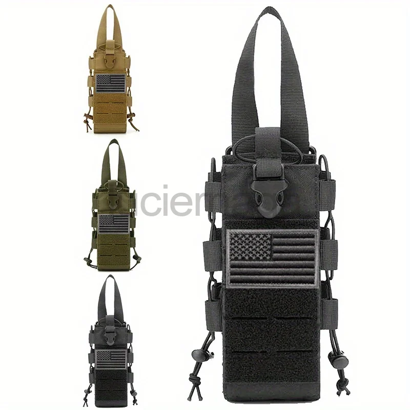 

LUC 1000D Outdoor Water Bottle Holder with flag 2-3L Tactical Molle Kettle Holder Adjustable Drawstring Water Bottle Carrier