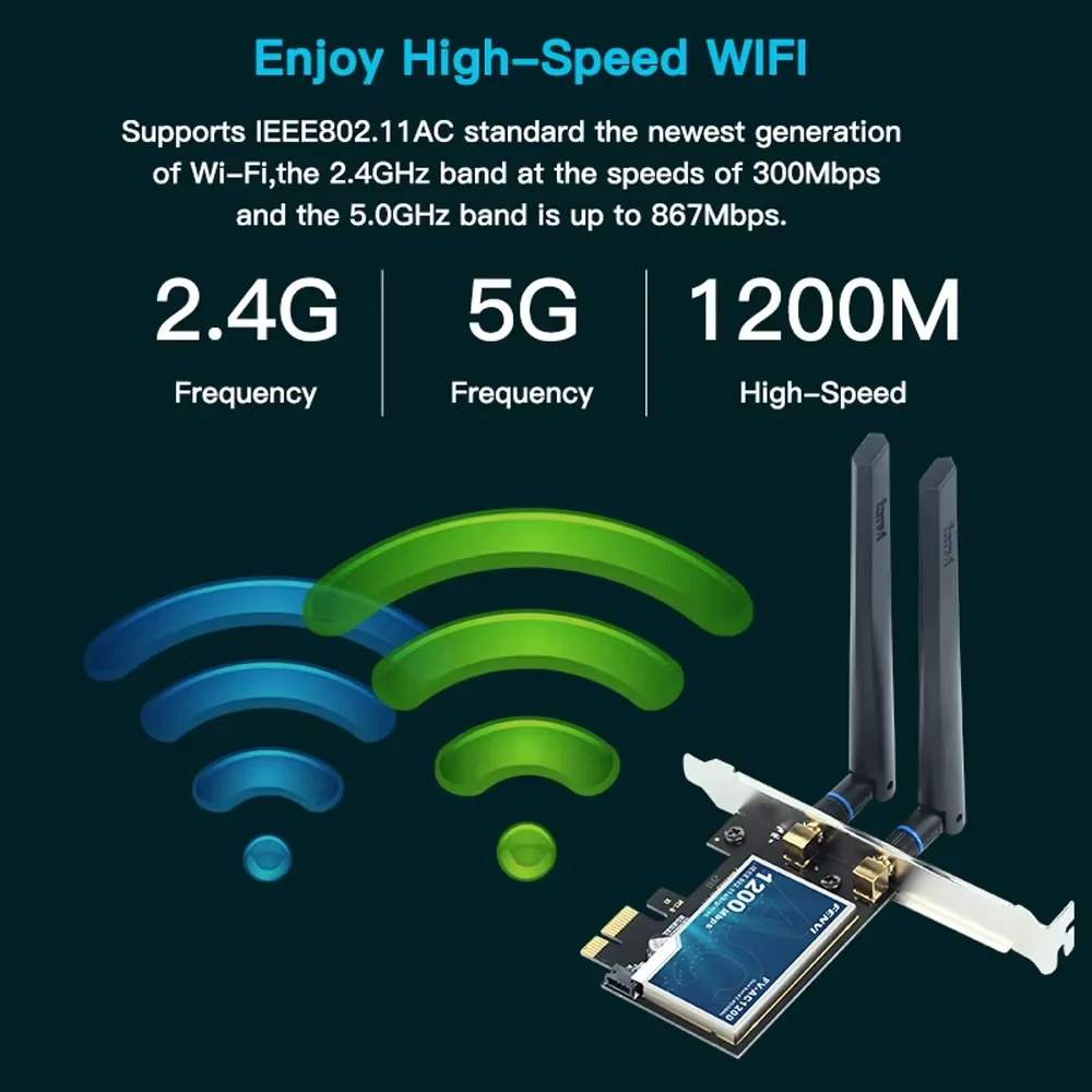 AC1200 WiFi PCI-E อะแดปเตอร์ไร้สายการ์ดเครือข่าย BT 4.0 Dual Band 2.4G/5GHz 802.11AC เดสก์ท็อปแล็ปท็อป PC สําหรับ Windows 7/8/10/11