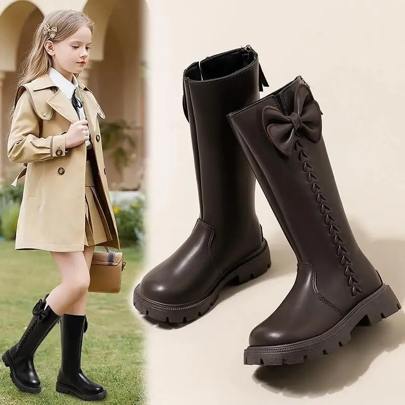 

Kawaii Casual Shoe Fashion Childrens Boots Girls Long Boots Winter New Korean Style Fashionable Long Boots Big Kids Bow Runway