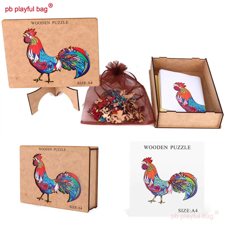 

PB Playful Bag Wooden box Colored Rooster animal DIY Wooden Puzzle Adult decompression toys Creative holiday gifts UG256