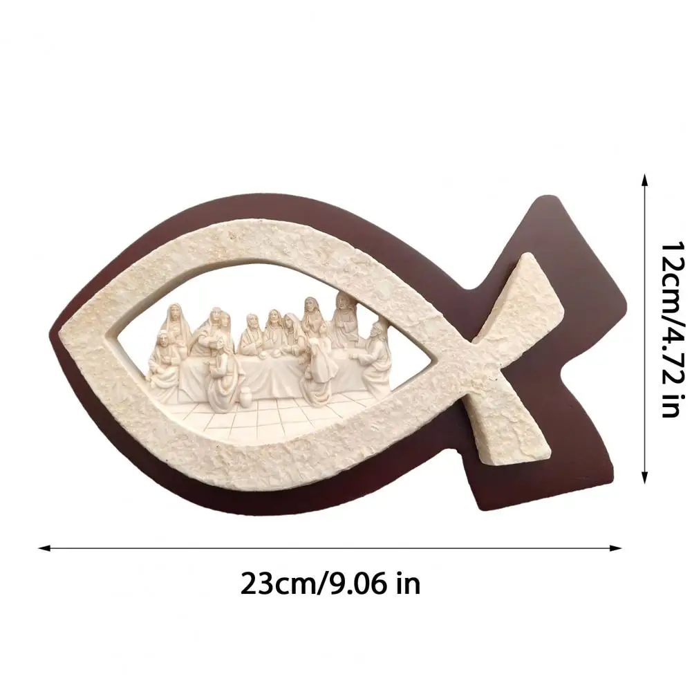 Fish Shape Last Supper Scene Statue, Resin Religious Sculpture Decorative Faith Art Ornament for Home Living Room