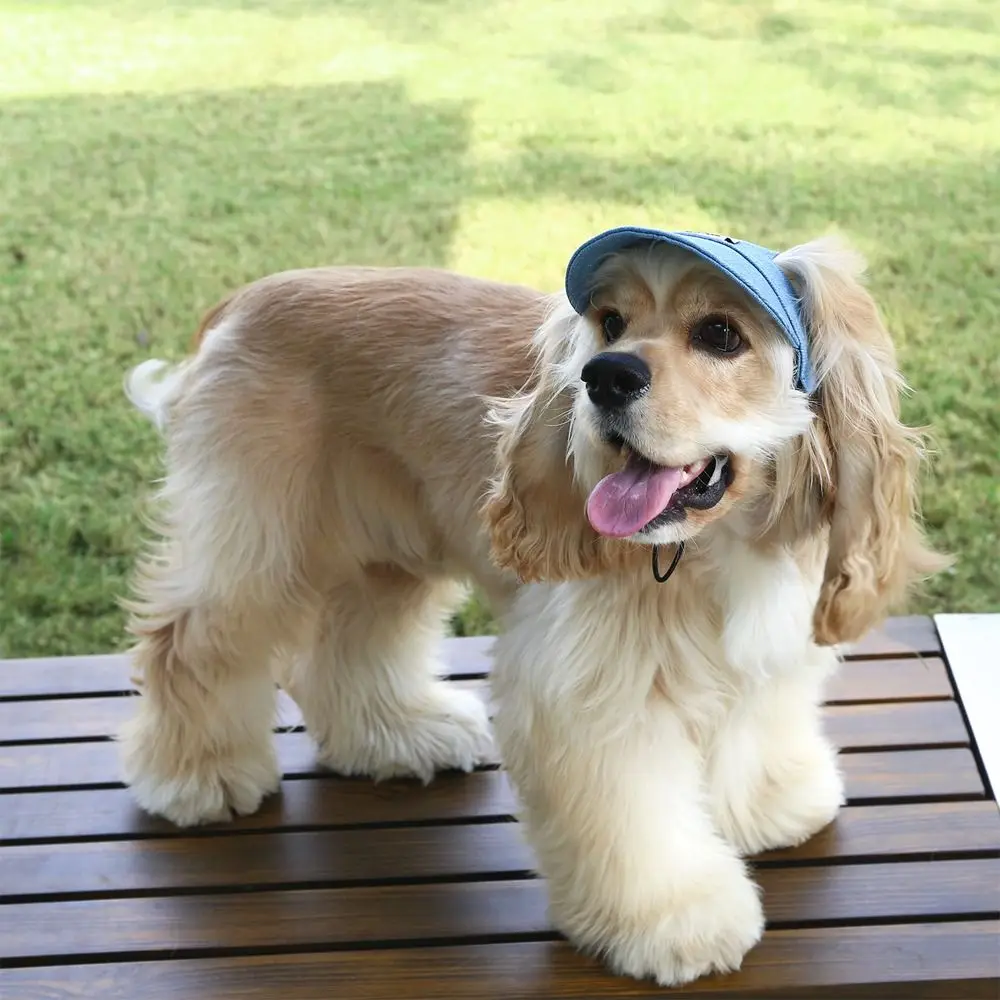 

Fashionable Adjustable Dog Sun Hat Plaid Print Ear Holes Pet Sunshade Hat UV Protection Dog Denim Hat Hiking