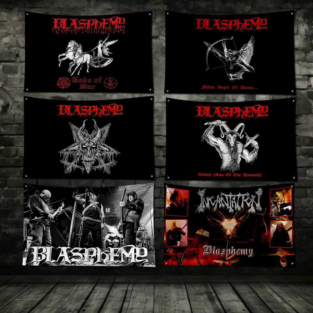 3x5 Ft Black Metal Band B-blasphemy Flag Polyester Digital Printing Banner for Garage Wall Art Out Door Decoration With Grommets