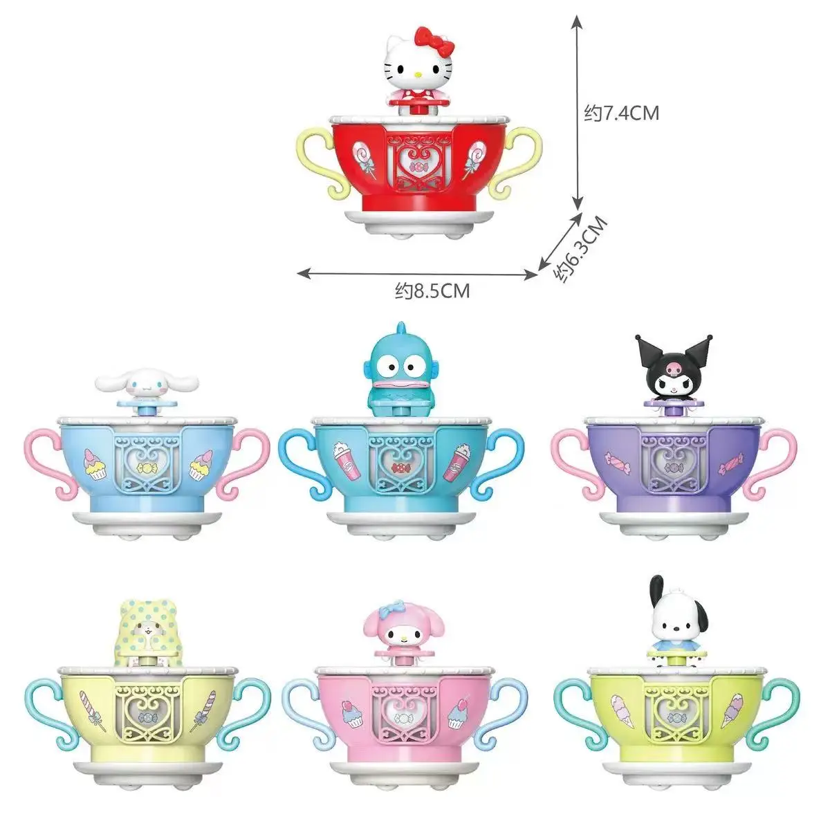 Sanrio família rotativa toque copo série kuromi cinnamoroll boneca artesanal montagem ornamento brinquedos das crianças presente de natal