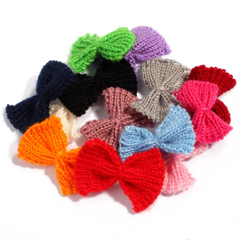 

120 шт., мини-вязаные милые шерстяные цветочные банты для волос для аксессуаров для волос, шерстяные пряжи ручной работы для новорожденных, конфетные банты для женской одежды