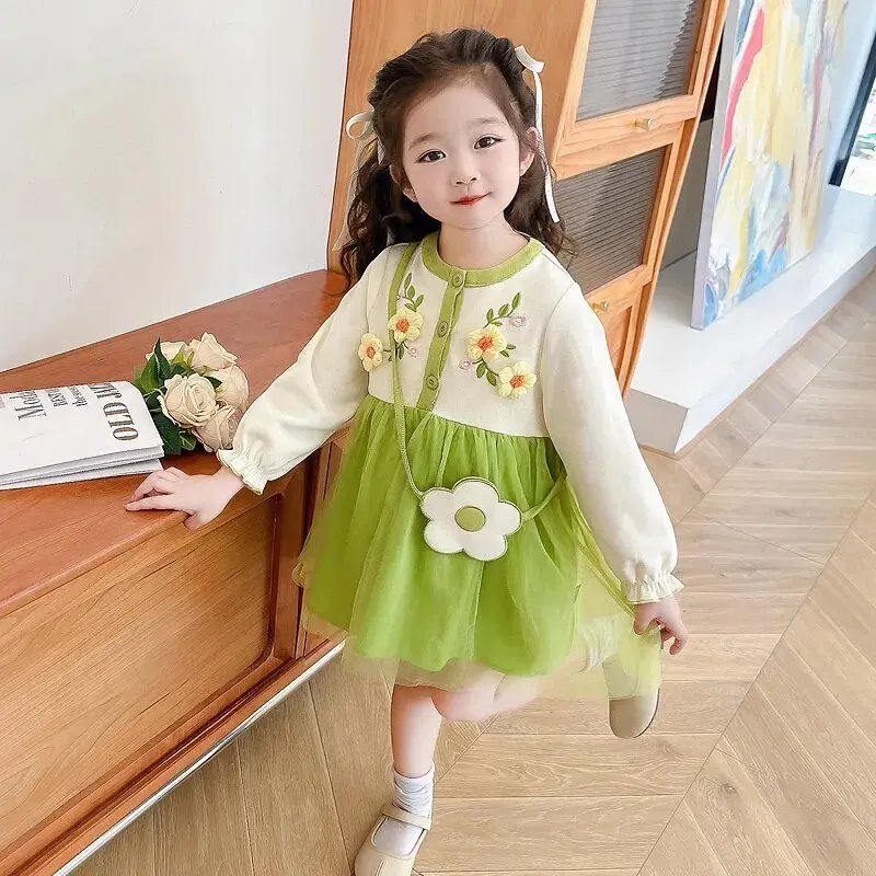 

Spring Sweet Ins Fashion Children Princess Dress 2025 Girly Heart Casual Dress Baby Foreign Style Clothes Lovely Flower Gifts