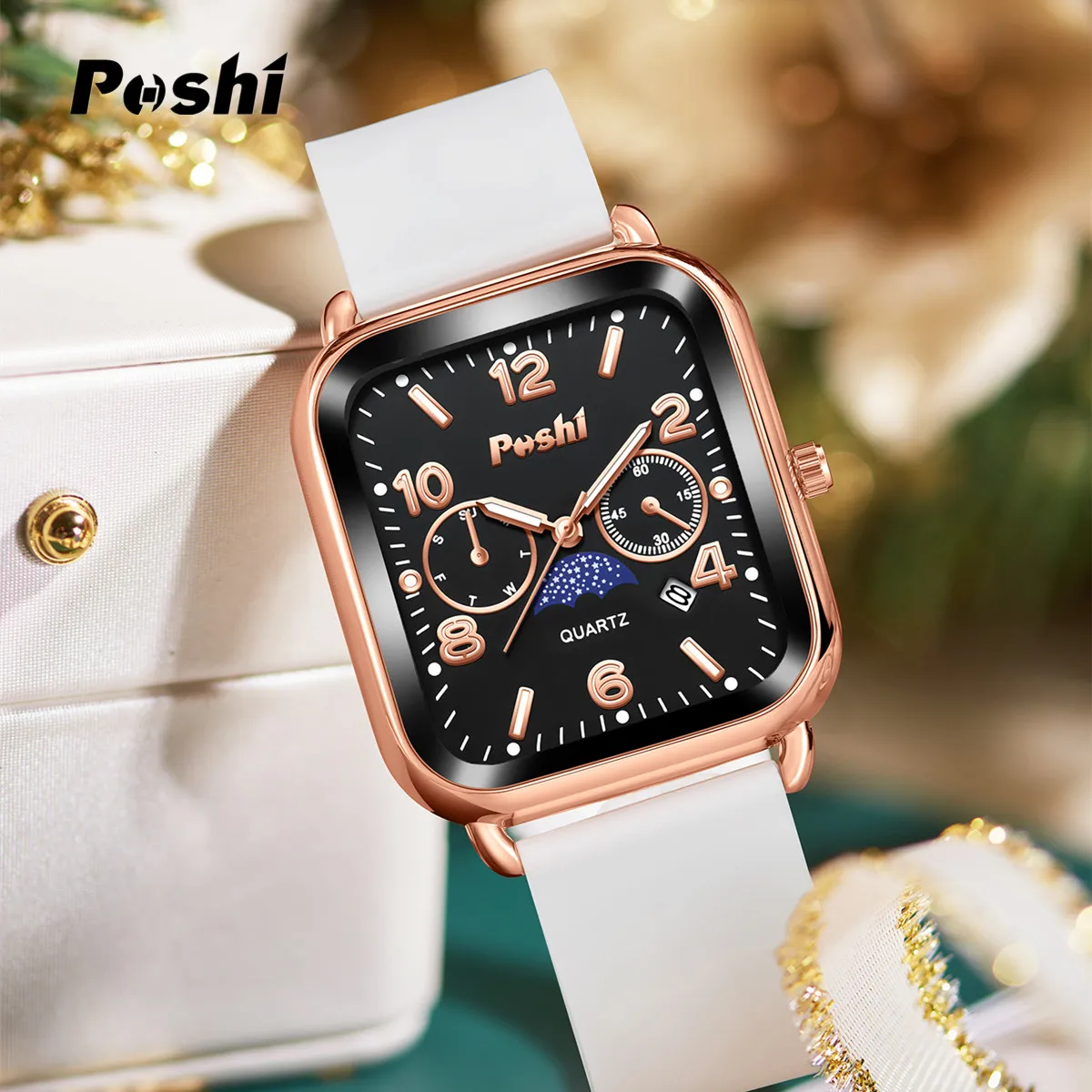 POSHI Fashion Watch for Women Luxury Quartz Watches Silicone Strap Wristwatch with Date Casual Special Gift