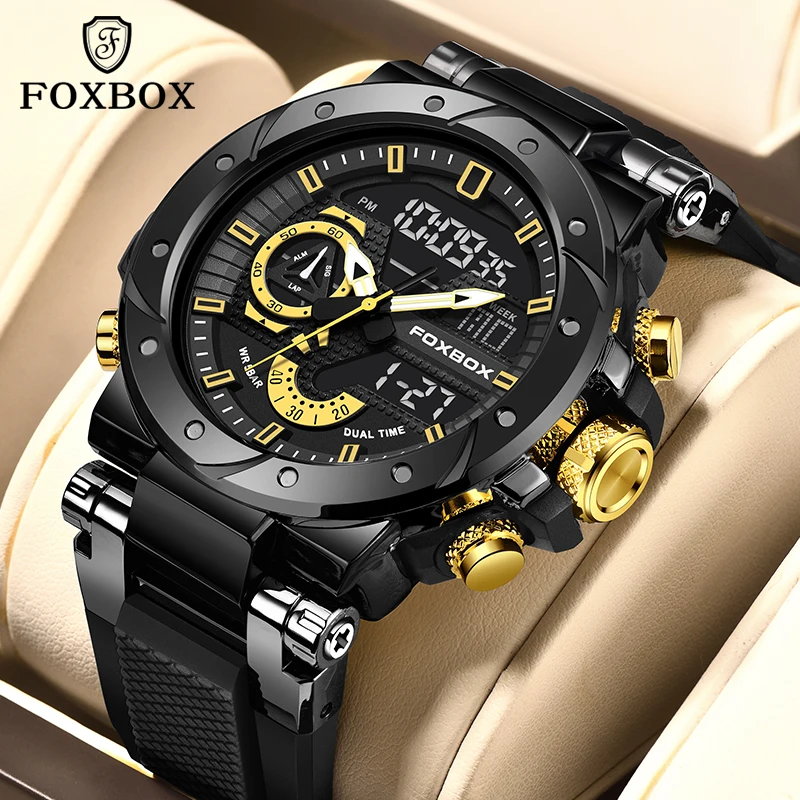 

FOXBOX лучший бренд часы роскошные мужские кварцевые водонепроницаемые цифровые наручные часы модные военные мужские часы светящиеся часы Reloj Hombre