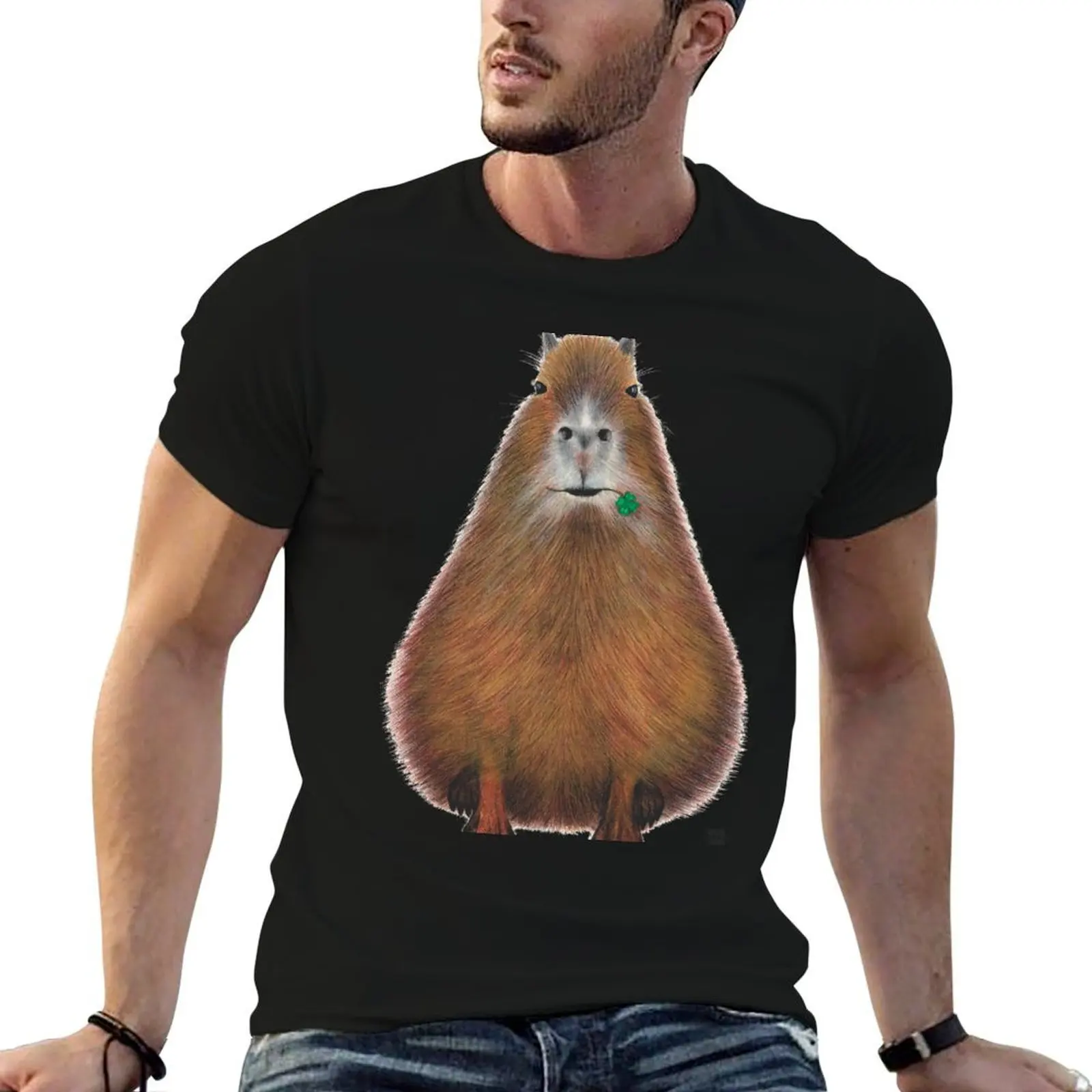 

quality, made hand shirt illustration 100% t high cotton tshirt man summer Capybara T-Shirt