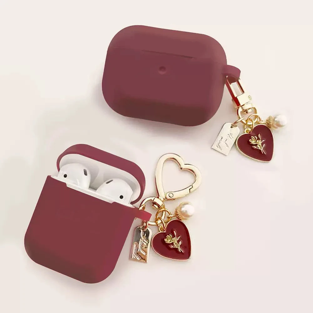 Retro Red Flower Keychain For AirPods Pro 3 Case Wireless Bluetooth Silicone Earphone Case For AirPods 2/1 Protect Cover Silicon