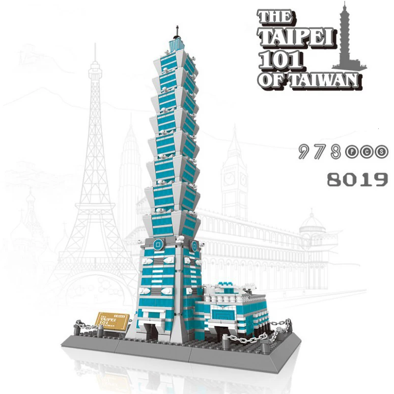 

Creative Modern Famous Architecture China Taipei 101 Tower Building Block Model Bricks Educational Toy Collection For Adult Gift