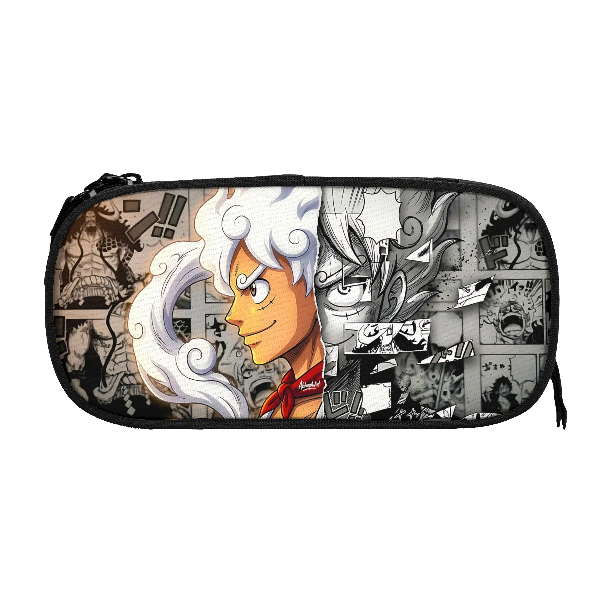 Large Capacity Bags For Child Cartoon Luffy Gear Five Black White Print One-Pieces Handheld Study Bag For Boys Gilrs Kids
