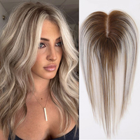 Ash Gray Brown 100% Remy Human Hair Toppers Clips In Hair Lace Base Topper Hairpieces for Women Hair Extensions 12 Inch Straight