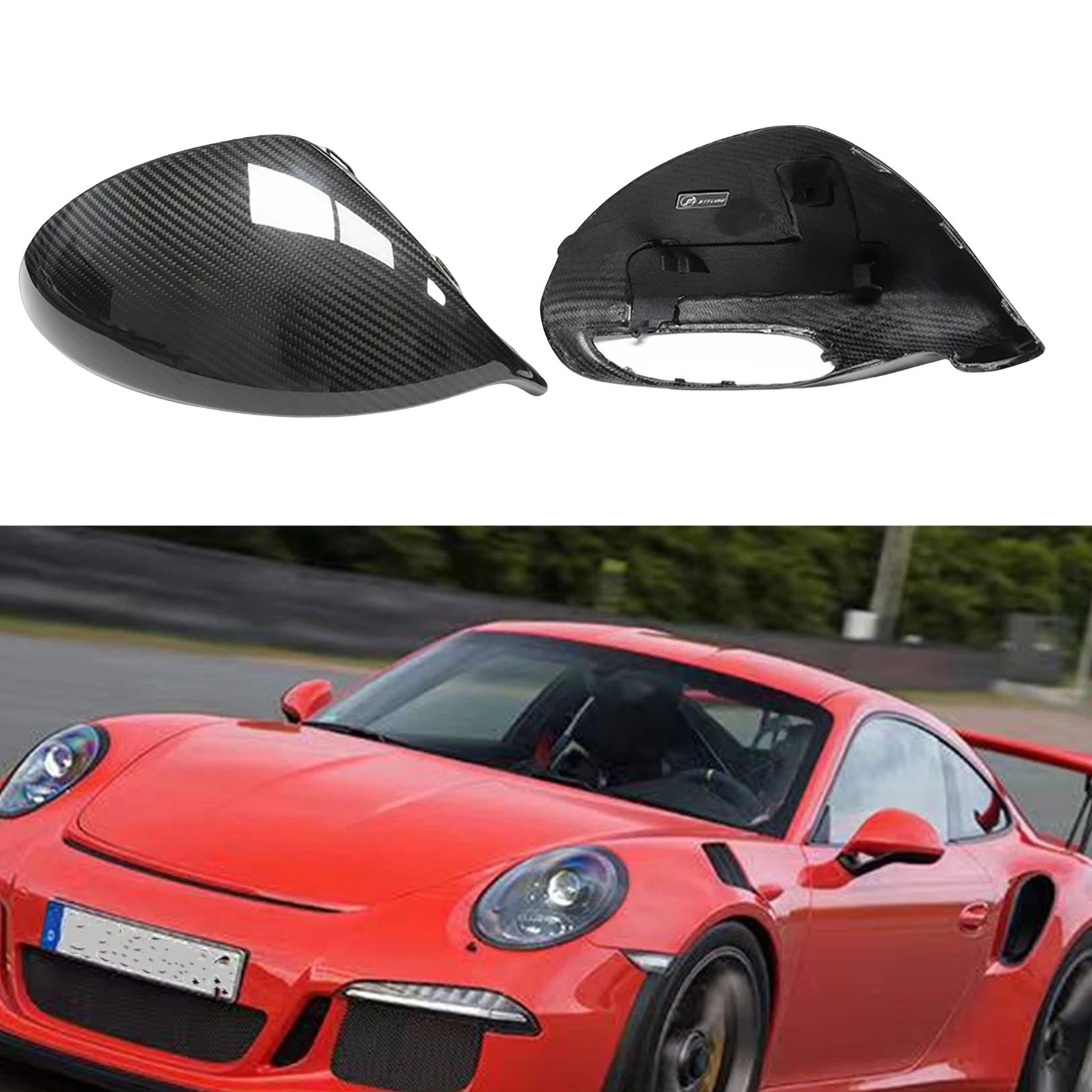 

For Porsche 991 Sport 991.2 GT2 GT3 Rear View Mirror Cover Cap Real Dry Carbon Fiber Exterior Side Rearview Shell Replacement