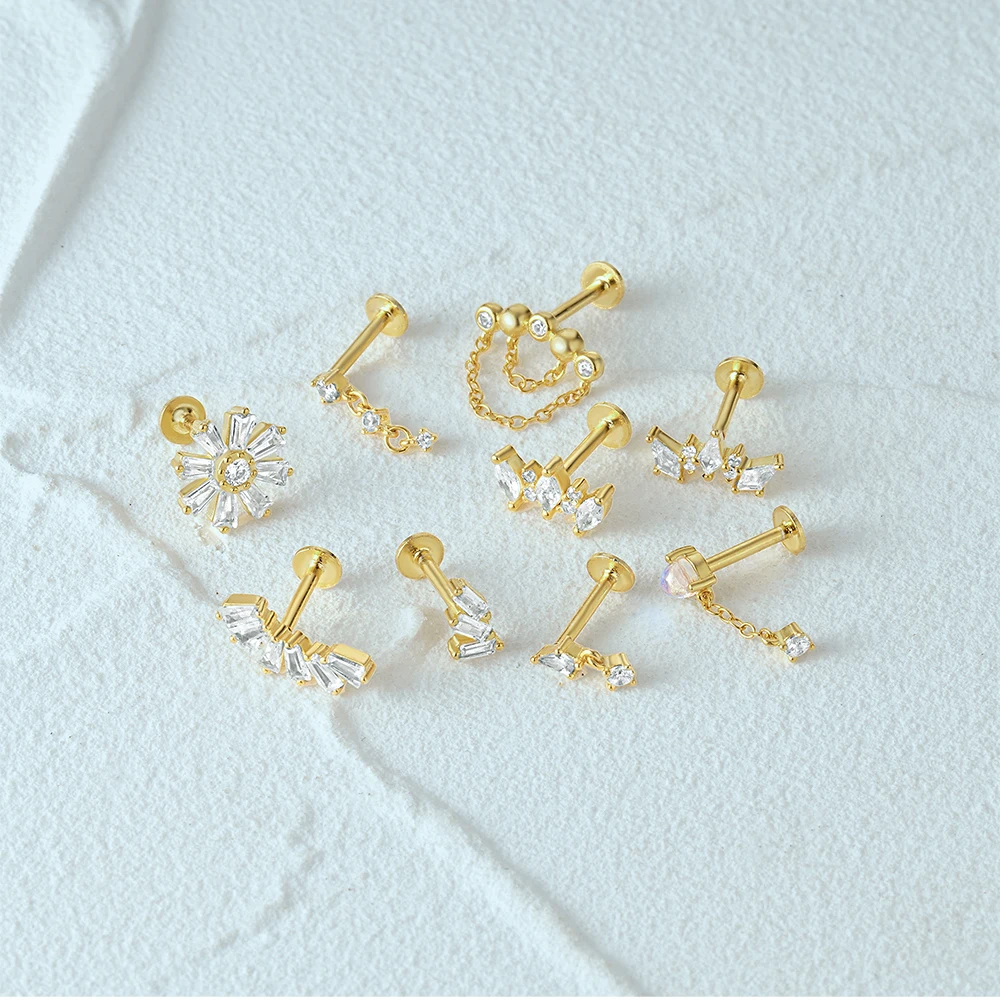 CANNER 1PC Ins Simple Flat Head Pierced Stud Earring Women 925 Sterling Silver Ins Tassel Chain Marquise Earring Party Gift